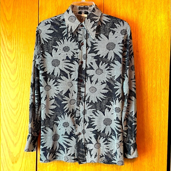 Vintage Jon Norman Designs SMALL men’s nylon button down daisy print shirt VGUC - Picture 1 of 6